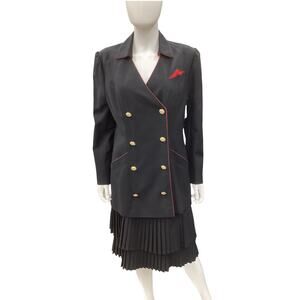 VTG Adolfo Coat Dress Women’s Size 10/ 12 Double Pleated Bottom Double Breasted